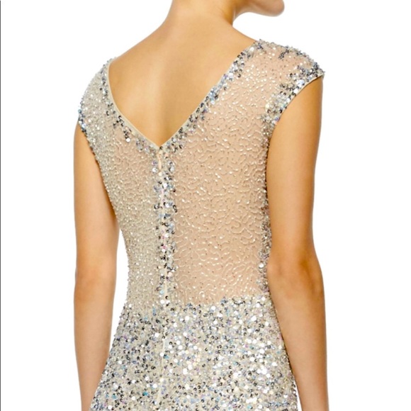 Parker Cap-sleeve Beaded Cocktail Dress Silver - Picture 1 of 6